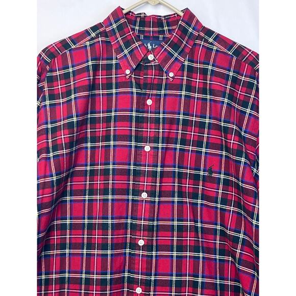 Ralph Lauren Men's L Tall Red/Black Plaid Long Sleeve Button Down Flannel Shirt - Picture 3 of 6